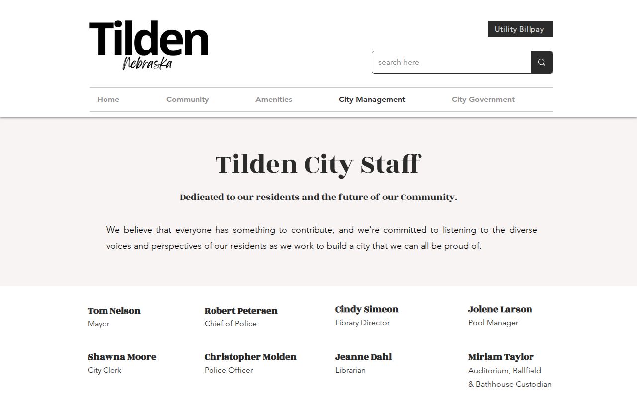 Tilden warrant search reference showing the official city police and staff page